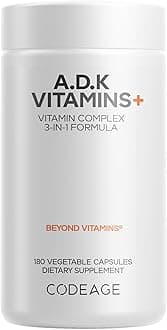 ADK Vitamins Supplement - Essential Vitamin A, D3 5000 IU, K1 & K2 (MK4 & MK7) - 6-Month Supply - 1 Capsule per Serving, Non-GMO, Gluten-Free - 180 Capsules