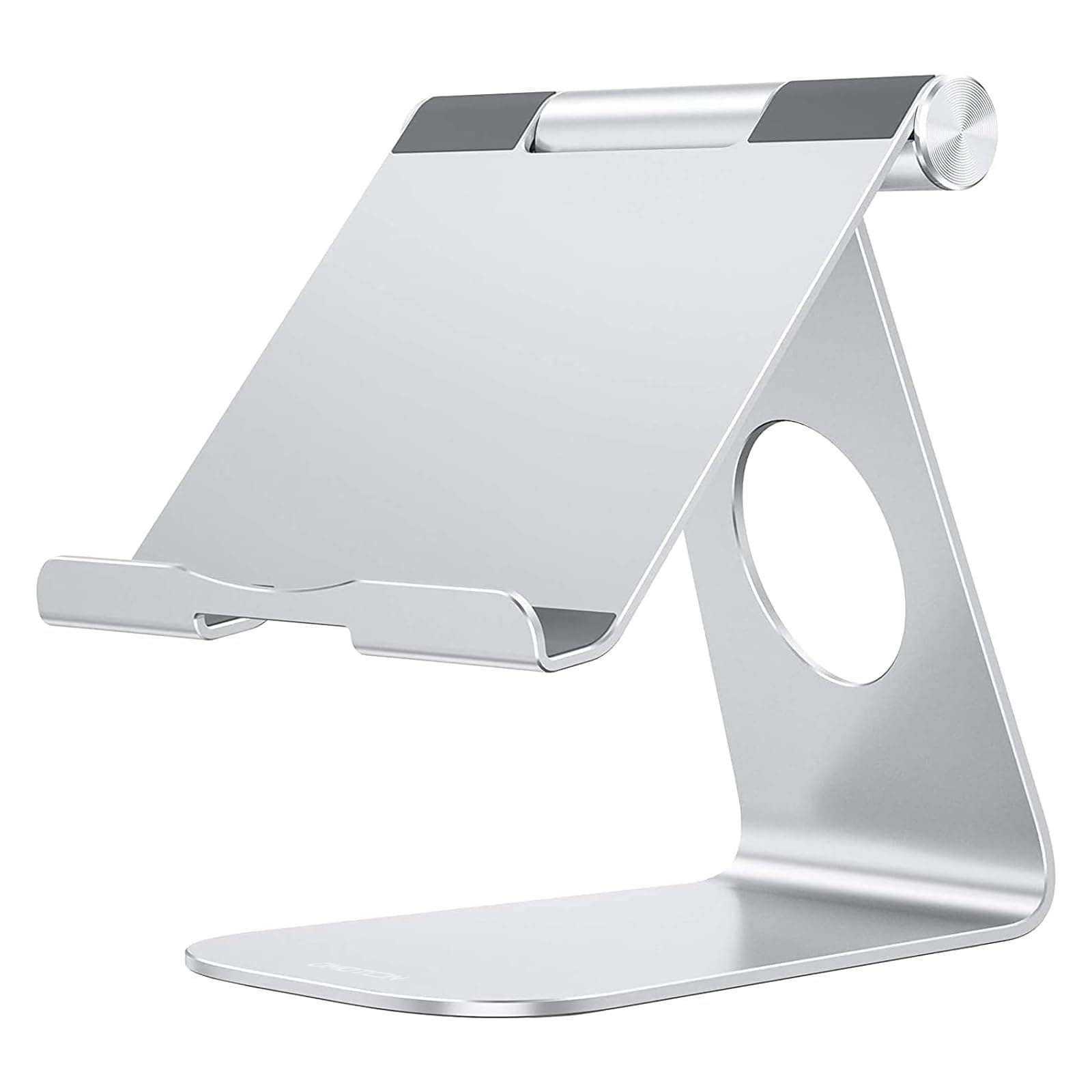 OMOTON Tablet Stand Holder Adjustable, T1 Desktop Aluminum Tablet Dock Cradle Compatible with iPad Air/Mini, iPad 10.2/9.7, iPad Pro 11/12.9/13, Samsung Tab and More Up to 13 inch, Silver