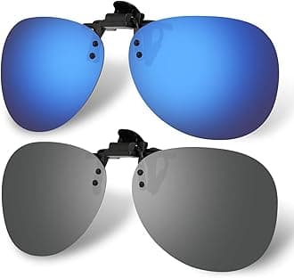 Hifot Clip on Sunglasses 2 Pack, Polarized Lens Fit over Prescription Glasses, Flip up Rimless Myopia Nearsighted Sunglasses for Men Women