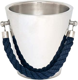 Silver Polished Steel Ice Bucket/Champagne Cooler with Rope Handles - Epicurean Regatta Champagne Cooler