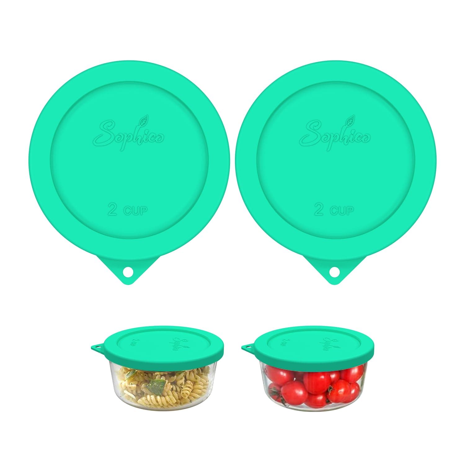 Sophico 2 Cup Round Silicone Storage Cover Lids Replacement for Pyrex 7200-PC and Anchor Hocking Glass Bowls (Container not Included) |Green-2 Pack|