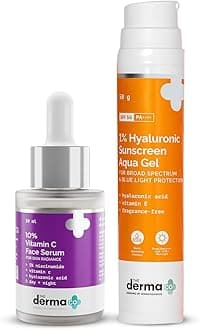 The Derma Co Glow & Protect Combo - 10% Vitamin C Face Serum (30 ml) + 1% Hyaluronic Sunscreen Aqua Gel (50 g)