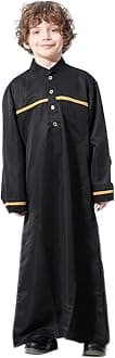 IMEKIS Kids Thobe for Muslim Boys Arab Tobes Long Sleeve Kaftan Embroidered Robe with Pockets Islamic Arabic Abaya Clothes