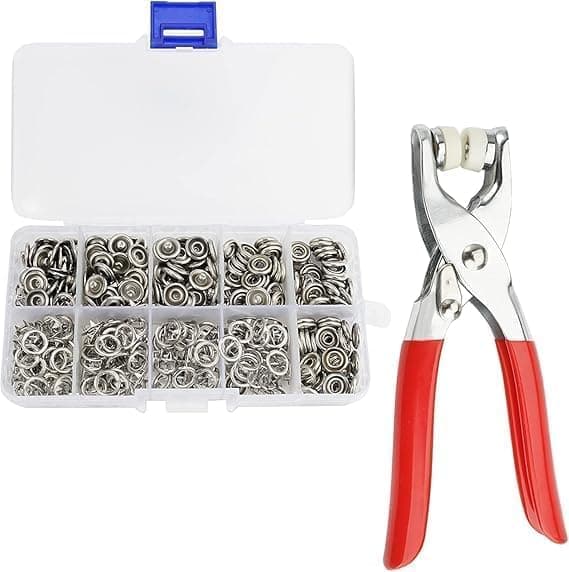 SAMUBA Snap Fasteners Kit 100 Sets, 9.5mm Fabric Snaps Clothing Snaps No Sewing,Stainless Steel Button Snaps with Snap Pliers for Metal Snaps, Press Studs Snap Fasteners Tool Kit for Fabric