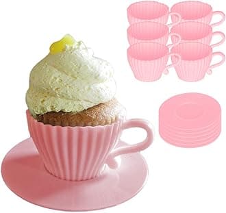 Evelots Baking Cupcake Molds - Silicone Teacup Set - 12 Pc Set - Oven-Safe - Nonstick - Muffin Cups for Bridal/Baby Shower, Birthday/Tea Party - 6 Cups & 6 Saucers - BPA Free