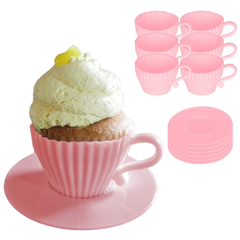 Evelots Baking Cupcake Molds - Silicone Teacup Set - 12 Pc Set - Oven-Safe - Nonstick - Muffin Cups for Bridal/Baby Shower, Birthday/Tea Party - 6 Cups & 6 Saucers - BPA Free