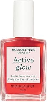 Manucurist Active Glow Raspberry Nail Polish & Care - Ultra-Glowy 2 in 1 Nail Concealer & Care - Plant-Based Ingredients: Sweet Almond Oil, Raspberry - Gifts for Women - Gifts for Her