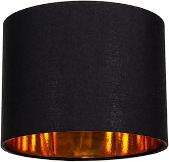 Modern and Stylish Black Cotton Fabric Small 8" Drum Lamp Shade with Shiny Golden Inner - 40watt Maximum by Happy Homewares