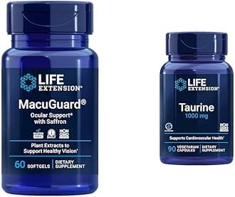 Life Extension MacuGuard Eye Health Supplement with Saffron & Taurine Heart Health Capsules Bundle