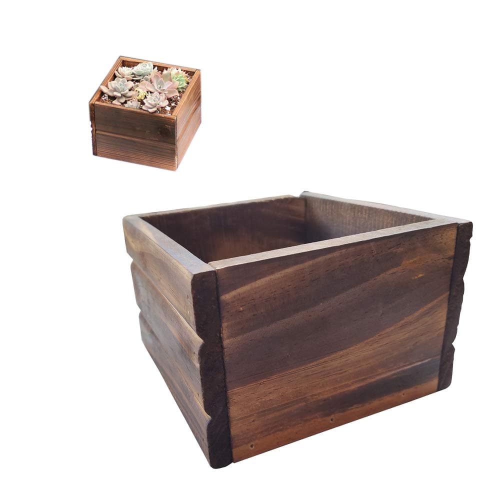 Arlai Rustic Cube Planter Box, Rustic Style Succulent Plant Pots, Wood Decorative Craft Box, 5.9”, 1pcs