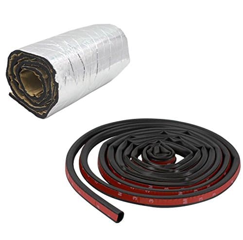 Whole Set 24M Big D Shape Universal Car Door Window Noise Control Strip Trim Rubber Weather Strip Seal + 10mm Thick Heat Shield Sound Boat Car Suv Hood Noise Control Mat Deadening Pad 100cm x 200cm