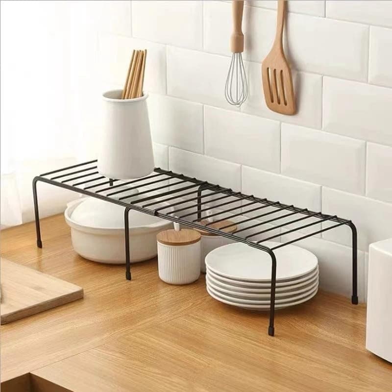 Livzing Multipurpose Floor Mount Extendable Dish Rack-Storage Shelves For Tiered Floor Standing Or Tabletop Shelf Kitchen Cabinets-Plate Stand-Utensil Rack-Standing Shelf Counter Top Organiser-Black