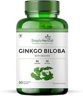 Simply Herbal Ginkgo Biloba 120mg With Bacopa Monnieri Extract Brahmi 380mg for Better Concentration, Improves Blood Circulation, Enhance Alertness, Memory & Learning, 90 Capsules