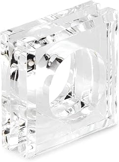 Huang Acrylic Set of 4 Square Beveled Napkin Rings (clear) for table settings, decor, entertainment, parties, and weddings