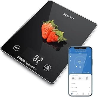 Renpho Kitchen Scale, Digital Smartphone Linking, 6.6 lbs (3 kg), 0.4 oz (1 g) Unit, High Precision Sensor, 2,000 Kinds of Food Storage App, Tare Function, Cooking Scale, Automatic Off, Energy Saving,