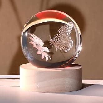 ZRENJHUS 3D Butterfly Crystal Ball Butterfly in Glass Ball 60mm Decorative Gifts for Women with Multicolor Lighting Base