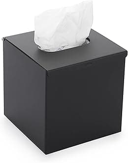 Square Tissue Box Cover - Stylish Cube Stainless Steel Tissue Box Holder, Modern Metal Facial Tissue Holder for Dresser Table Night Stand Bathroom Vanity Home Office Bar Wall Decor, Black