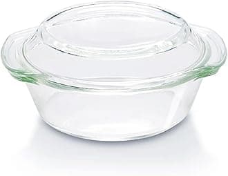 Borosil ROUND CASSEROLE WITH LID 1.0 Liter | Borosilicate Oven Proof, Casserole Pan, Serving Bowl, Heat-Resistant Kitchen Cookware & Family-Size Baking Dish, BGFGBCAS0003