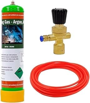 Argon CO2 Disposable Gas Mix Bottle KIT MIG TIG Welding w/MINI Regulator + Hose (Argon 100%)