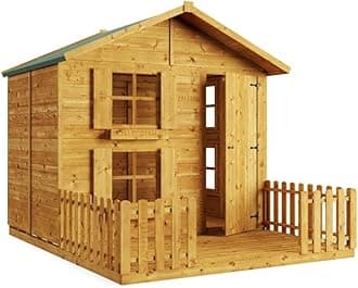 BillyOh Kids Playhouse Wooden Play House Wendy House Garden Outdoor Boys Girls Kids Toys Peardrop Extra (6x7 with Fence & Platform)
