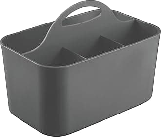 mDesign Small Plastic Shower/Bath Storage Organizer Caddy Tote with Handle for Dorm, Shelf, Cabinet - Hold Soap, Shampoo, Conditioner, Combs, Brushes, Lumiere Collection, Dark Gray