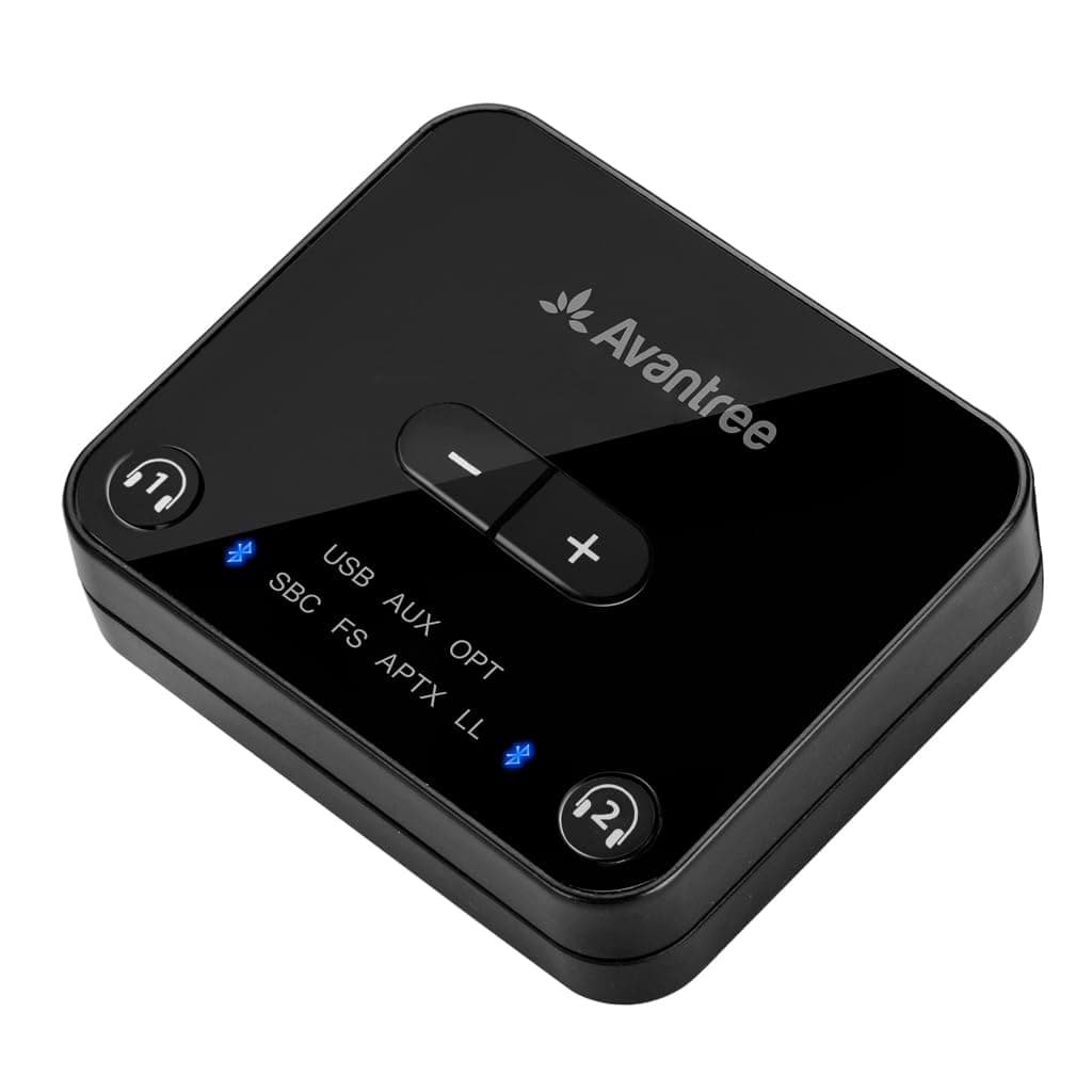 Avantree Audikast Plus – Bluetooth Audio Transmitter for TVs with Optical & AUX, Supports 2 Headphones, aptX-Adaptive Low Latency, Built-in Volume Control, 100ft Range