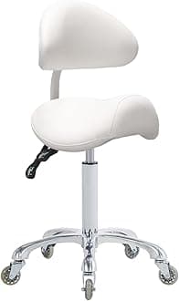 Saddle Stool Rolling Chair with Back Support,Esthetician Tattoo Dental Stool Chair,Lash Chairs for Eyelash Tech Massage Salon(White,with Backrest)