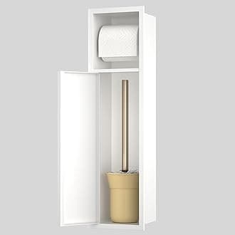 Toilet Paper Niche, Recessed Toilet Brush Holder with Cabinet, 304 Stainless Steel Toilet Paper Holder for Bathroom Renovation (White)