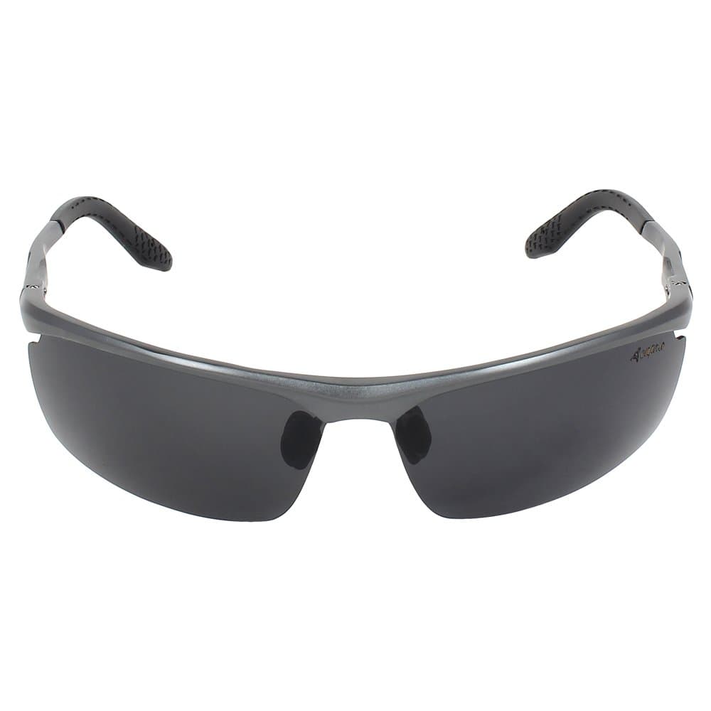 Caprio Black & Grey Rimless Textured Frame Rectangular Sunglasses for Men