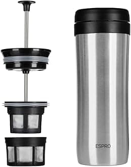 ESPRO P1 12 Ounces French Press Coffee Maker for Travel, Double-Walled Stainless Steel Vacuum Insulated, Brushed Stainless Steel