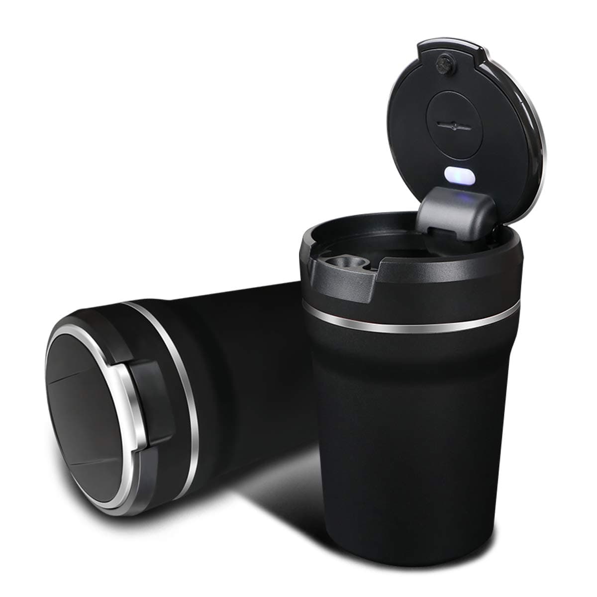 Ceramic Car Ashtray Replaceable Battery Ash Tray with Blue LED Light Detachable for Easy to Clean(5. Silver without Lighter)