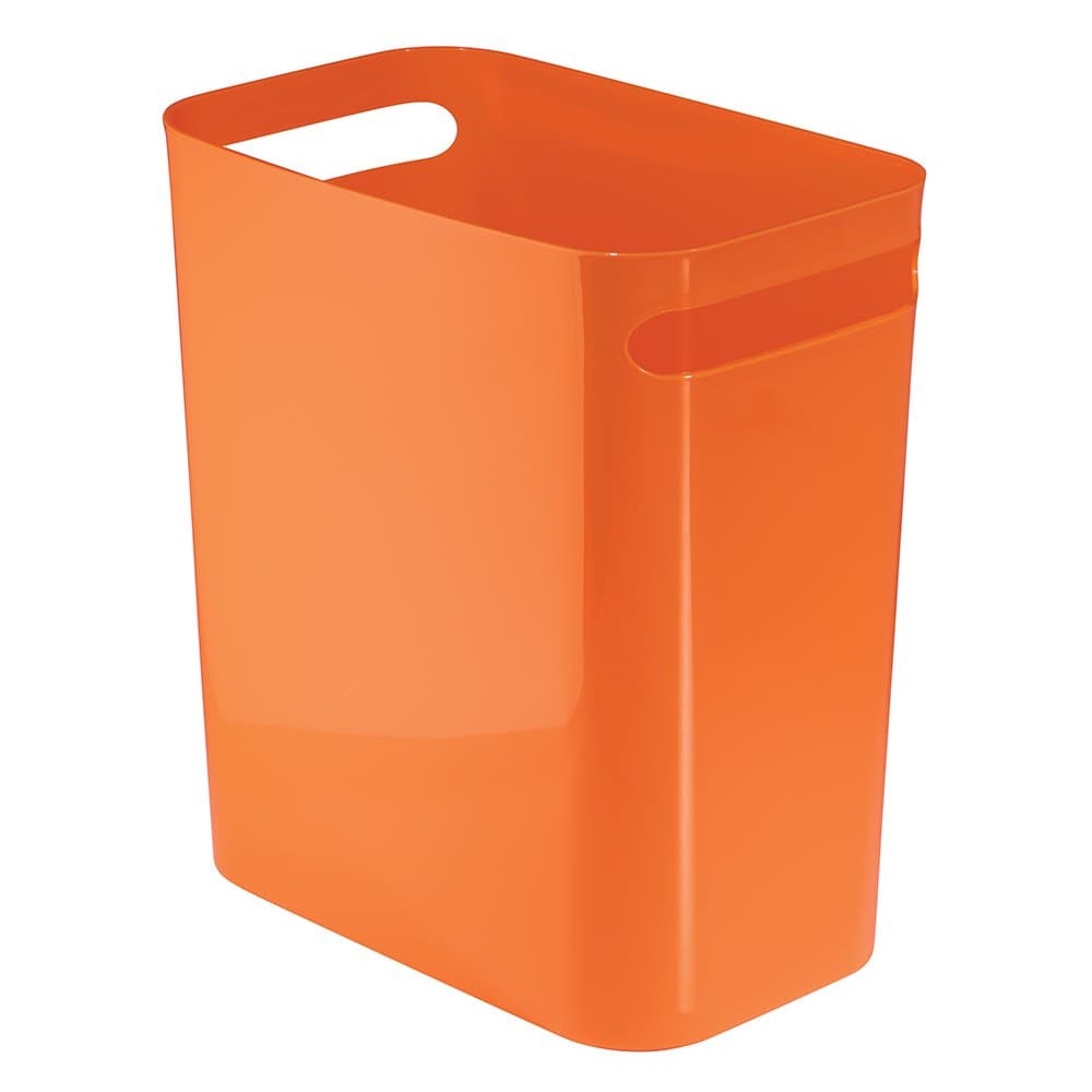 iDesign Una Rectangular Trash Can with Handles, Waste Basket Garbage Can for Bathroom, Bedroom, Home Office, Dorm, College, 12-Inch, Orange