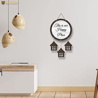 Artvibes Our Happy Place Wooden Hanging Decorative Items for Home | Gift | Quotes | Wood Wall Hanger | Mdf Wall Decoration for Living Room | Artworks | Modern Decor Item (WH_7211N)