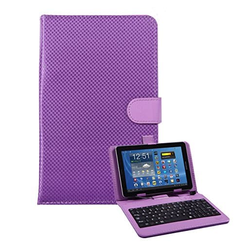HDE Diamond Stitch Hard Leather Folding Folio Case Cover with Micro USB Keyboard for 7" Tablet (Purple)