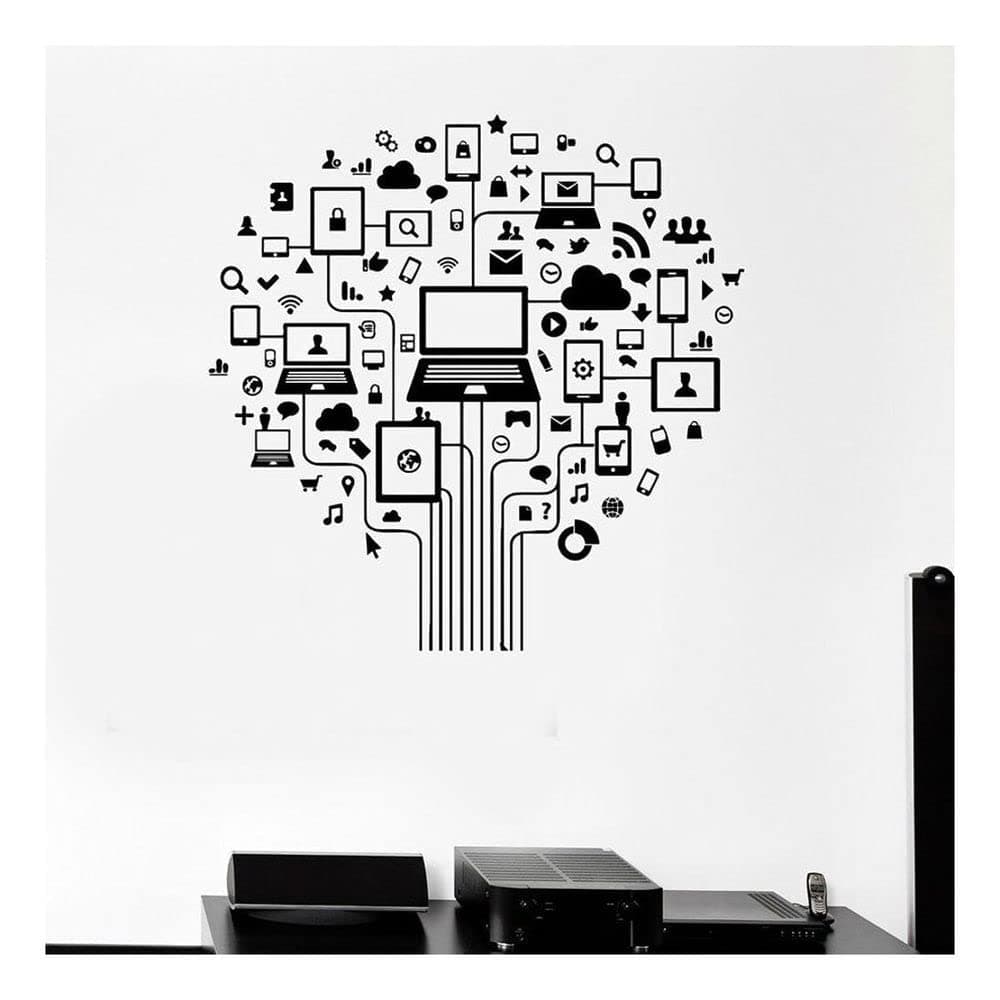 GADGETS WRAP Computer Tree Wall Decal Internet Social Networks Vinyl Window Sticker Technology Office Computer Classroom Interior Decor Wall Decoration Decal Sticker, Black (2Feb22-773)