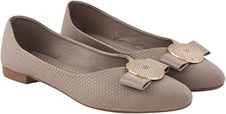 Women's Ballet Flats – Textured Slip-On Bellies with Decorative Bow & Gold Button | Elegant Casual & Office
