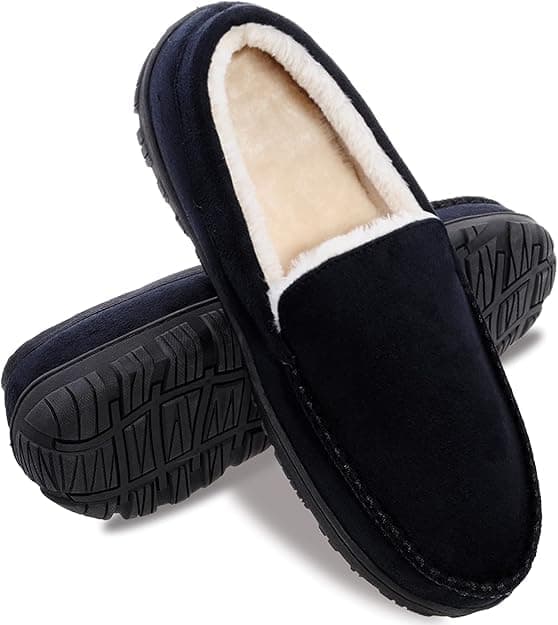 Moccasins for Men House Slippers Indoor Outdoor Plush Mens Bedroom Shoes with Hard Sole