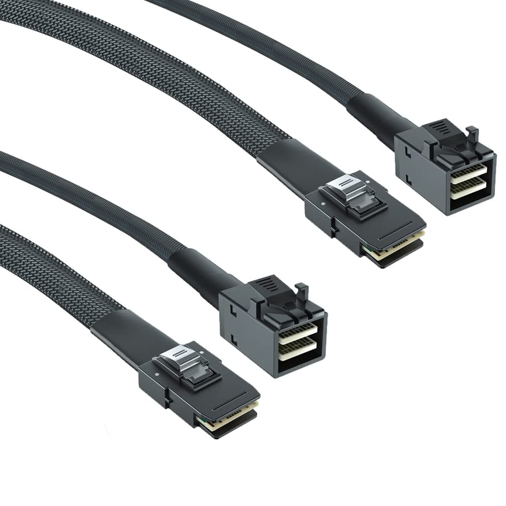 H!Fiber.com 2 Pack 12G Internal Mini SAS HD SFF-8643 to SFF-8087(36Pin) Cable, 0.5m, 36 Pin, with Sideband, 100 Ohm, Flexible, Support RAID, PCIE Controller, 0.5-Meter(1.6ft)