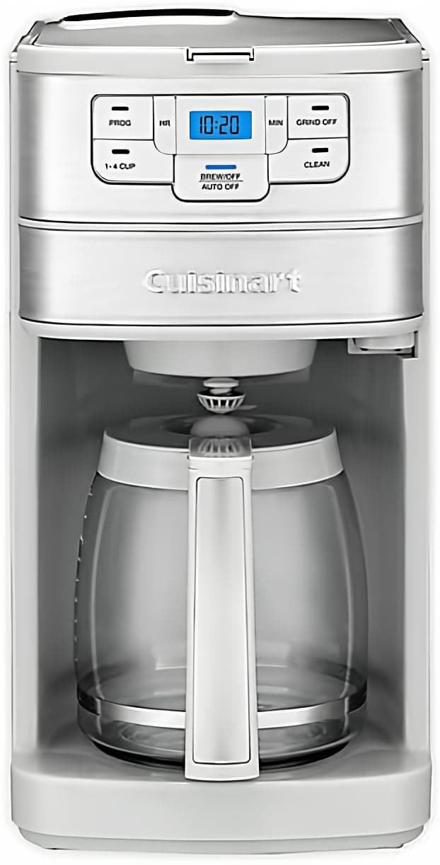 Automatic Stainless Steel Coffee Maker Grind and Prep 12 Cups with 24 Hour Programmability, 1-4 Cup Setting and Glass Jug