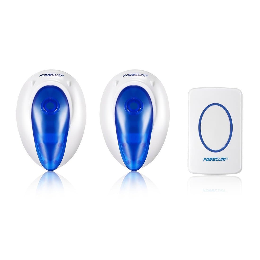 Wireless Doorbell Kit Door Bell Chime Remote Button Plug with LED Indicator and 500 Feet Operating Distance, White (Forecum7, 1 Button and 2 Plugin Receiver)