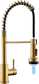GIMILI Gold Kitchen Faucet with Pull Down Sprayer Single Hole Stainless Steel LED Faucet, Suitable for Farmhouses, RV, Laundry Room, Outdoor, and Campers. Llave para fregadero de cocina