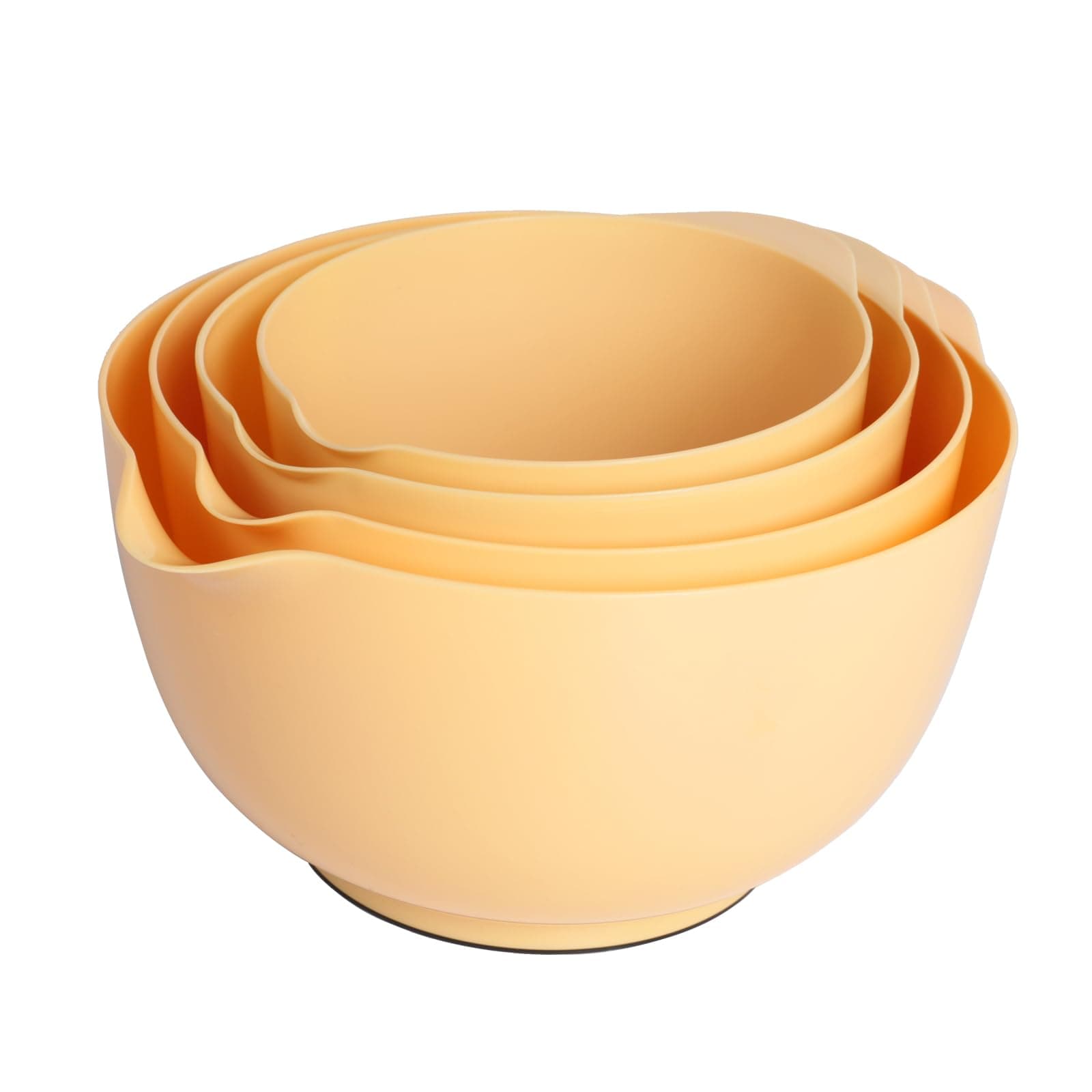 BoxedHome Nesting Plastic Mixing Bowl Set, 4 Piece Mixing Bowl Set with Pour Spouts, Size 1.7, 2.5, 3.5 and 4.5qt, for Prepping, Mixing, Baking, Cooking, Maize
