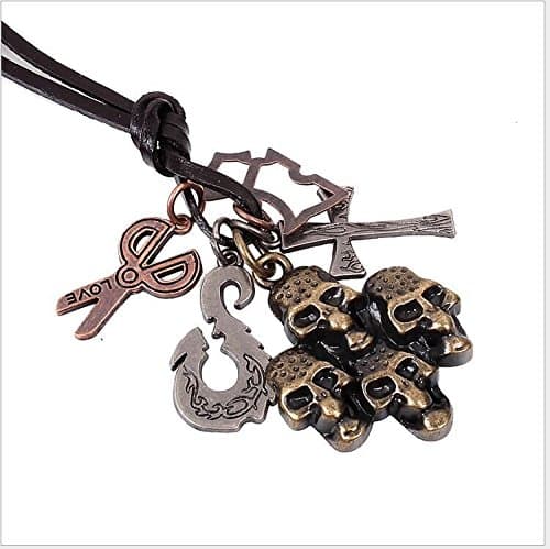 Monkey Pendant Bronze Monkey Skull Necklace on Leather