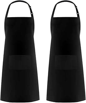 Syntus 2 Pack 100% Cotton Adjustable Bib Apron with 2 Pockets Cooking Kitchen, Black