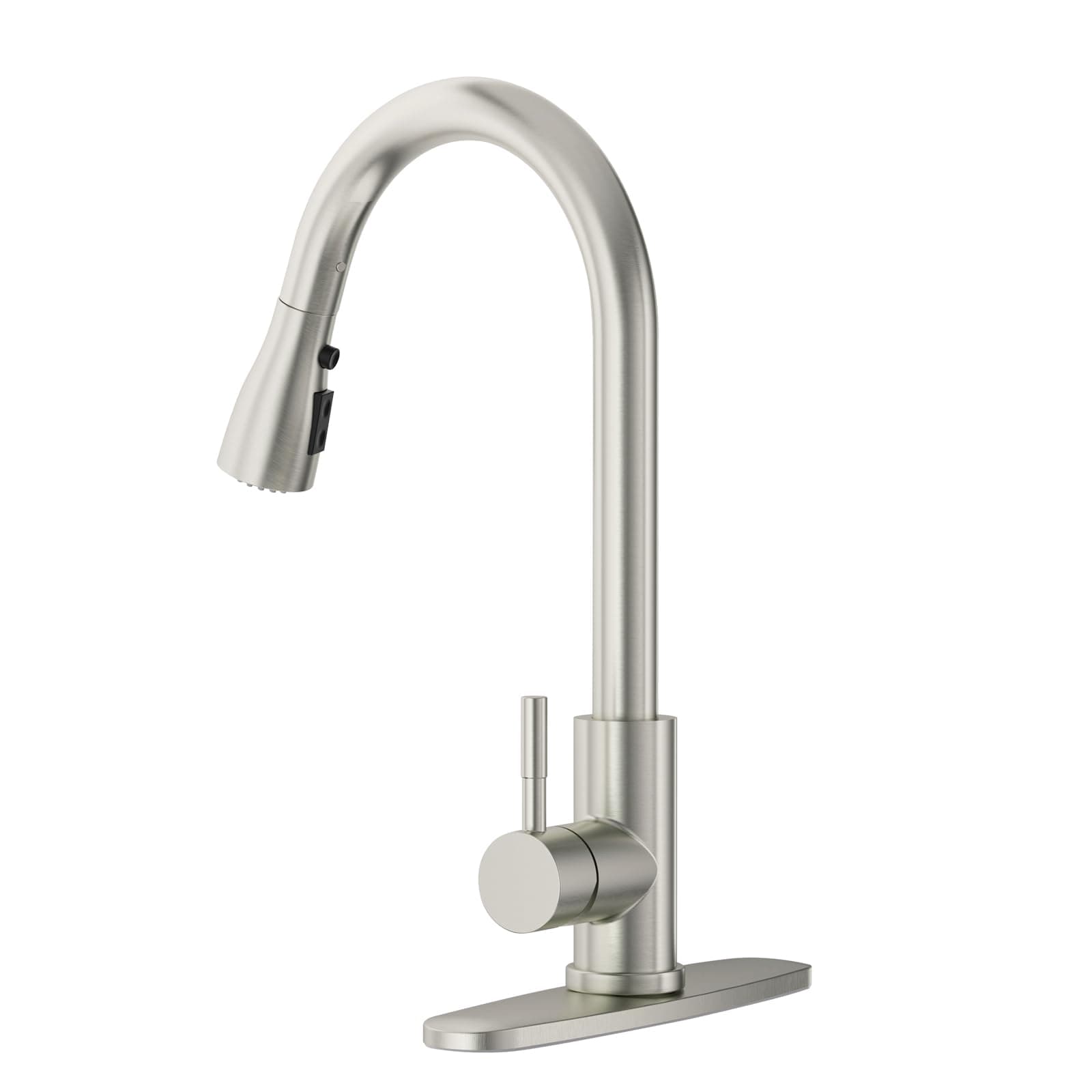 SEMANEY Kitchen Faucet with Pull Down Sprayer, Single Handle High Arc Kitchen Sink Faucet 360 Degree Swivel, with Hot and Cold Lines, Stainless Steel Brushed Nickel
