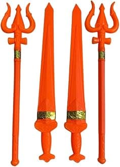 Vidhyapati Plastic Weapon Role Play Toy for Kids | Smooth Edges Activity Toy. (2-Trishul/2-Talwar (Combo - 4 Pcs))