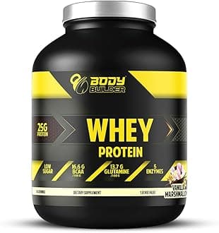100% Whey Protein - 25g Protein, BCAAs, Glutamine, Digestive Enzymes for Muscle Growth & Endurance, Suitable for Vegetarians & Keto Dieters (Vanilla Marshmallow, 4 LB)