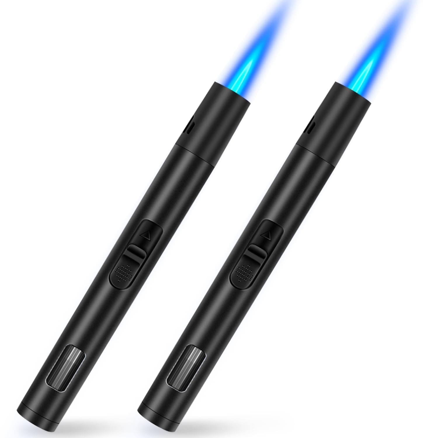 Jet Lighter Windproof Gas Lighter Refillable Butane Torch Lighter Long Reach Flame Fire Lighter for Candle, BBQ, Kitchen, Fireplaces (2 Pack Black) (Without Gas Fuel)