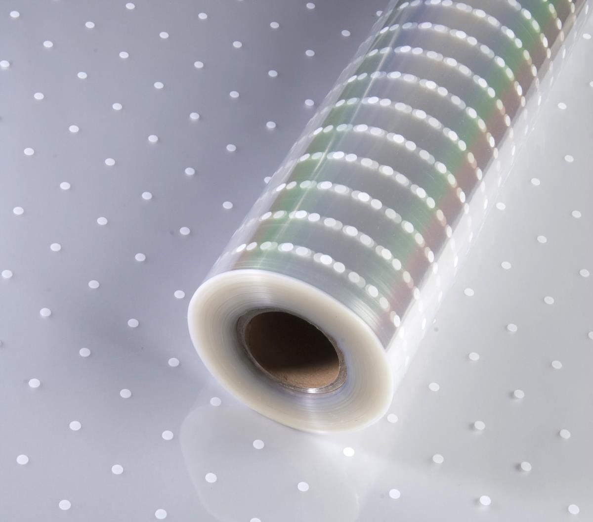 80m x 80 cm - White Dot - on Thick Clear Christmas Cellophane Wrap Florist/Bouquet/Gift/Hamper/Basket/Wrapping