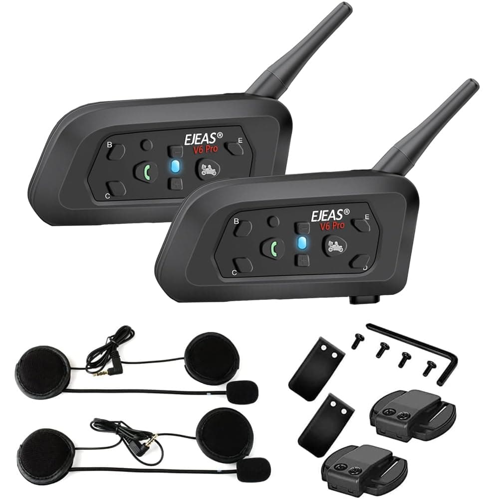 V6 Pro Motorcycle Helmet Bluetooth Intercom Headset 1.2KM BT Wireless Motorbike Interphone Connect Up to 6 Riders 24H Playtime for Riding/Skiing/Snowmobile/Scooter/ATV